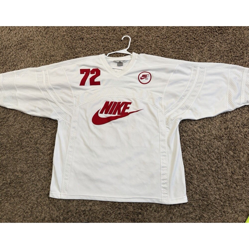 Vintage Nike Center Swoosh Football Jersey #72 White/Red Mesh Mens Size XL